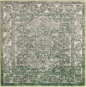 Green 4' 1 x 4' 1 Isabella Square Area Rug Polypropylene & Polyester Traditional Elegant Carpet for Living Rooms, Dining, Office, Dorms for Sale at Rug Engine