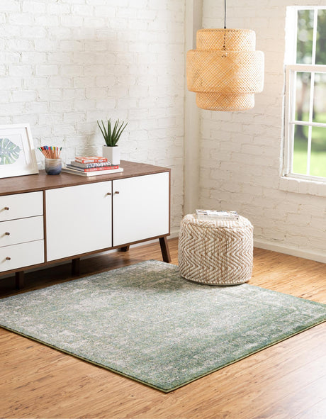 Green 10' x 10' Isabella Square Area Rug Polypropylene & Polyester Traditional Elegant Carpet for Living Rooms, Dining, Office, Dorms for Sale at Rug Engine