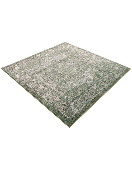 Green 5' 1 x 5' 1 Isabella Square Area Rug Polypropylene & Polyester Traditional Elegant Carpet for Living Rooms, Dining, Office, Dorms for Sale at Rug Engine