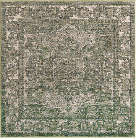 Green 5' 1 x 5' 1 Isabella Square Area Rug Polypropylene & Polyester Traditional Elegant Carpet for Living Rooms, Dining, Office, Dorms for Sale at Rug Engine