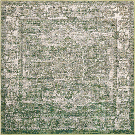 Green 7' 10 x 7' 10 Isabella Square Area Rug Polypropylene & Polyester Traditional Elegant Carpet for Living Rooms, Dining, Office, Dorms for Sale at Rug Engine