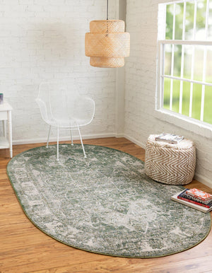 Green 5' 1 x 8' Isabella Oval Area Rug Polypropylene & Polyester Traditional Elegant Carpet for Living Rooms, Dining, Office, Dorms for Sale at Rug Engine
