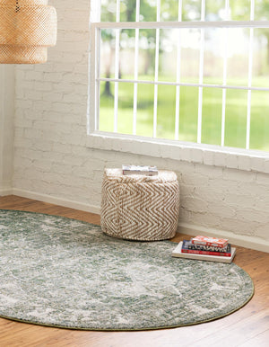 Green 5' 1 x 8' Isabella Oval Area Rug Polypropylene & Polyester Traditional Elegant Carpet for Living Rooms, Dining, Office, Dorms for Sale at Rug Engine