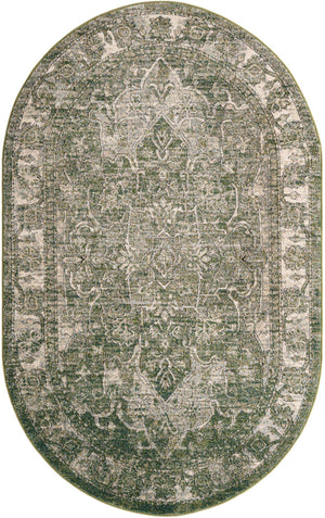 Green 5' 1 x 8' Isabella Oval Area Rug Polypropylene & Polyester Traditional Elegant Carpet for Living Rooms, Dining, Office, Dorms for Sale at Rug Engine