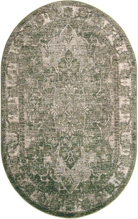 Green 5' 1 x 8' Isabella Oval Area Rug Polypropylene & Polyester Traditional Elegant Carpet for Living Rooms, Dining, Office, Dorms for Sale at Rug Engine
