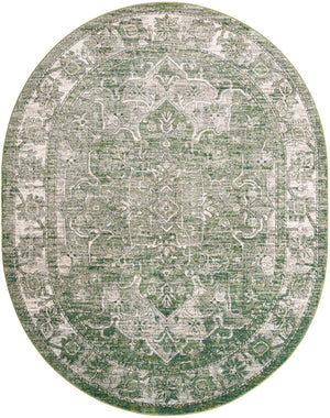 Green 7' 10 x 10' Isabella Oval Area Rug Polypropylene & Polyester Traditional Elegant Carpet for Living Rooms, Dining, Office, Dorms for Sale at Rug Engine