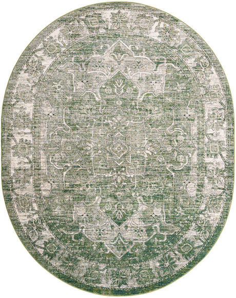 Green 7' 10 x 10' Isabella Oval Area Rug Polypropylene & Polyester Traditional Elegant Carpet for Living Rooms, Dining, Office, Dorms for Sale at Rug Engine