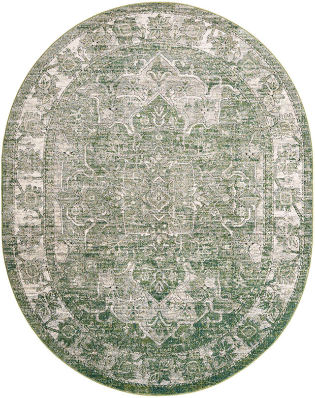 Green 7' 10 x 10' Isabella Oval Area Rug Polypropylene & Polyester Traditional Elegant Carpet for Living Rooms, Dining, Office, Dorms for Sale at Rug Engine