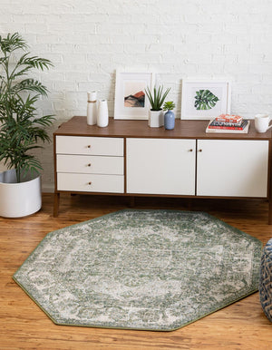 Green 7' 10 x 7' 10 Isabella Octagon Area Rug Polypropylene & Polyester Traditional Elegant Carpet for Living Rooms, Dining, Office, Dorms for Sale at Rug Engine