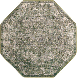 Green 5' 1 x 5' 1 Isabella Octagon Area Rug Polypropylene & Polyester Traditional Elegant Carpet for Living Rooms, Dining, Office, Dorms for Sale at Rug Engine