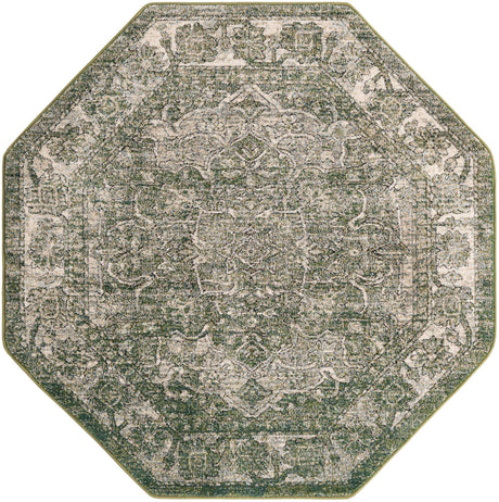 Green 5' 1 x 5' 1 Isabella Octagon Area Rug Polypropylene & Polyester Traditional Elegant Carpet for Living Rooms, Dining, Office, Dorms for Sale at Rug Engine