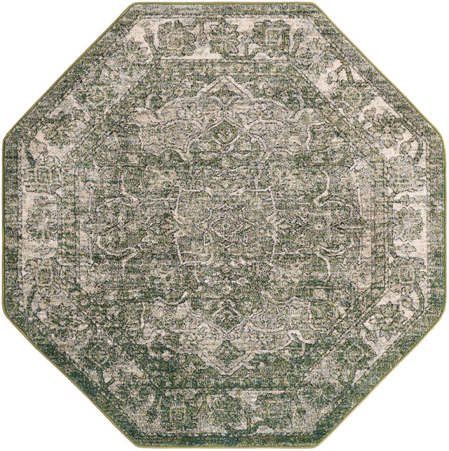 Green 5' 1 x 5' 1 Isabella Octagon Area Rug Polypropylene & Polyester Traditional Elegant Carpet for Living Rooms, Dining, Office, Dorms for Sale at Rug Engine