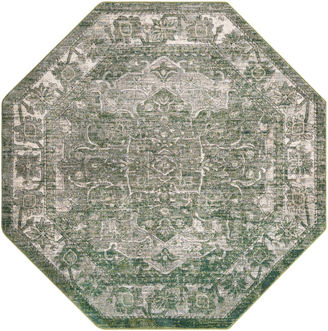 Green 7' 10 x 7' 10 Isabella Octagon Area Rug Polypropylene & Polyester Traditional Elegant Carpet for Living Rooms, Dining, Office, Dorms for Sale at Rug Engine