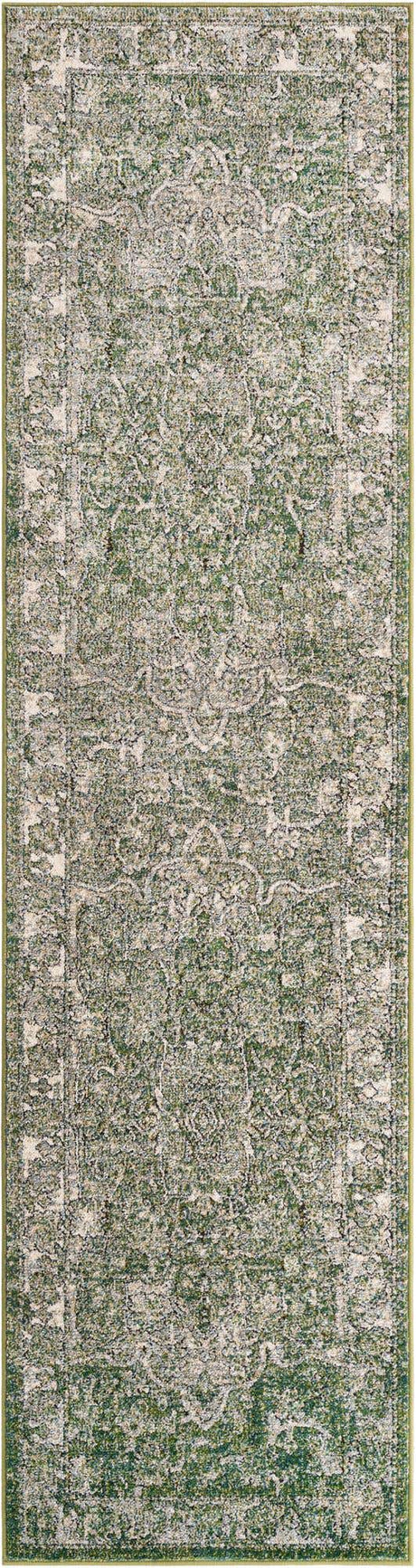 Green 2' 7 x 10' Isabella Runner Area Rug Polypropylene & Polyester Traditional Elegant Carpet for Living Rooms, Dining, Office, Dorms for Sale at Rug Engine