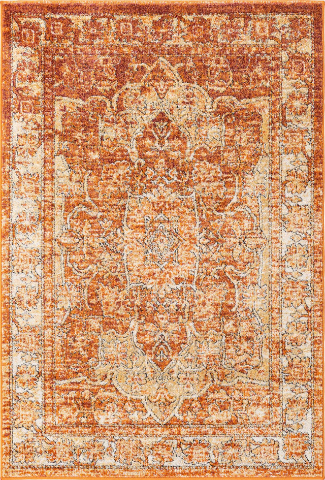 Rust Red 4' 1 x 6' 1 Isabella Rectangle Area Rug Polypropylene & Polyester Traditional Elegant Carpet for Living Rooms, Dining, Office, Dorms for Sale at Rug Engine