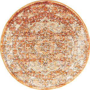 Rust Red 3' 3 x 3' 3 Isabella Round Area Rug Polypropylene & Polyester Traditional Elegant Carpet for Living Rooms, Dining, Office, Dorms for Sale at Rug Engine