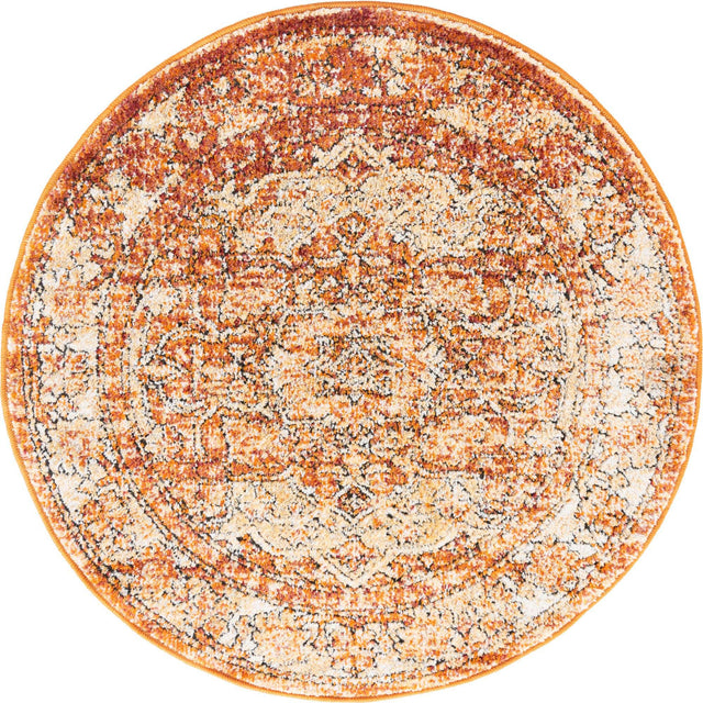 Rust Red 3' 3 x 3' 3 Isabella Round Area Rug Polypropylene & Polyester Traditional Elegant Carpet for Living Rooms, Dining, Office, Dorms for Sale at Rug Engine