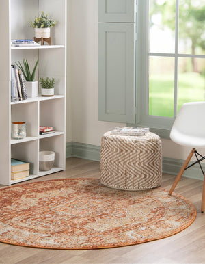 Rust Red 6' 1 x 6' 1 Isabella Round Area Rug Polypropylene & Polyester Traditional Elegant Carpet for Living Rooms, Dining, Office, Dorms for Sale at Rug Engine