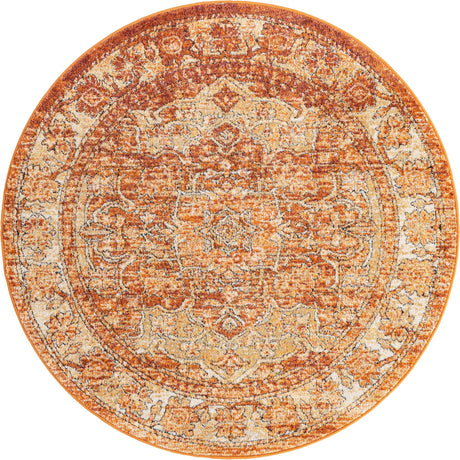Rust Red 5' 1 x 5' 1 Isabella Round Area Rug Polypropylene & Polyester Traditional Elegant Carpet for Living Rooms, Dining, Office, Dorms for Sale at Rug Engine