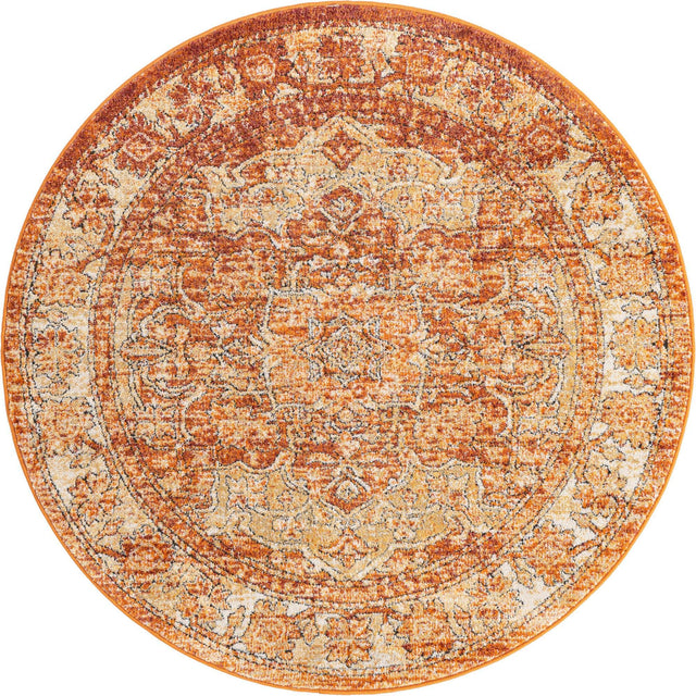 Rust Red 5' 1 x 5' 1 Isabella Round Area Rug Polypropylene & Polyester Traditional Elegant Carpet for Living Rooms, Dining, Office, Dorms for Sale at Rug Engine