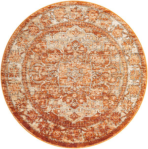 Rust Red 6' 1 x 6' 1 Isabella Round Area Rug Polypropylene & Polyester Traditional Elegant Carpet for Living Rooms, Dining, Office, Dorms for Sale at Rug Engine