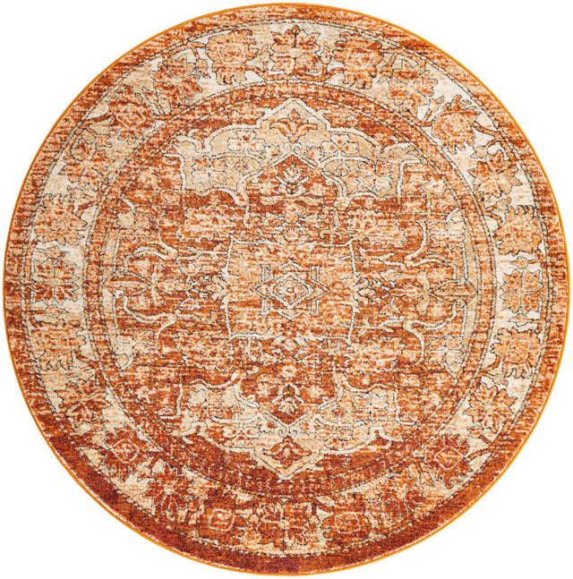 Rust Red 6' 1 x 6' 1 Isabella Round Area Rug Polypropylene & Polyester Traditional Elegant Carpet for Living Rooms, Dining, Office, Dorms for Sale at Rug Engine