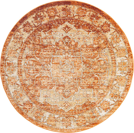 Rust Red 7' 10 x 7' 10 Isabella Round Area Rug Polypropylene & Polyester Traditional Elegant Carpet for Living Rooms, Dining, Office, Dorms for Sale at Rug Engine