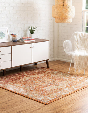 Rust Red 6' 1 x 6' 1 Isabella Square Area Rug Polypropylene & Polyester Traditional Elegant Carpet for Living Rooms, Dining, Office, Dorms for Sale at Rug Engine