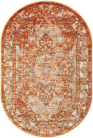 Rust Red 4' 1 x 6' 1 Isabella Oval Area Rug Polypropylene & Polyester Traditional Elegant Carpet for Living Rooms, Dining, Office, Dorms for Sale at Rug Engine