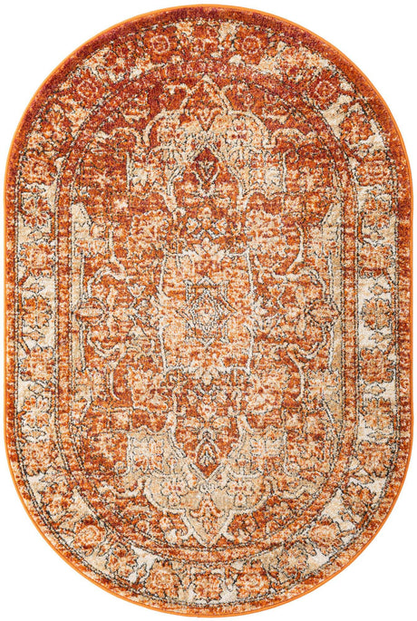 Rust Red 4' 1 x 6' 1 Isabella Oval Area Rug Polypropylene & Polyester Traditional Elegant Carpet for Living Rooms, Dining, Office, Dorms for Sale at Rug Engine