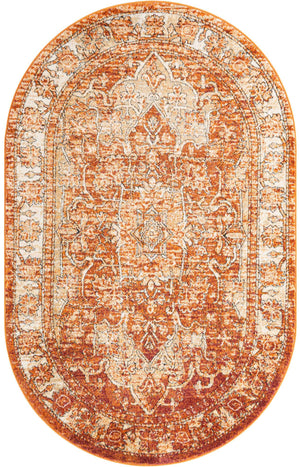 Rust Red 5' 1 x 8' Isabella Oval Area Rug Polypropylene & Polyester Traditional Elegant Carpet for Living Rooms, Dining, Office, Dorms for Sale at Rug Engine