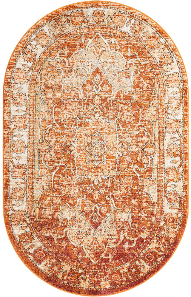 Rust Red 5' 1 x 8' Isabella Oval Area Rug Polypropylene & Polyester Traditional Elegant Carpet for Living Rooms, Dining, Office, Dorms for Sale at Rug Engine