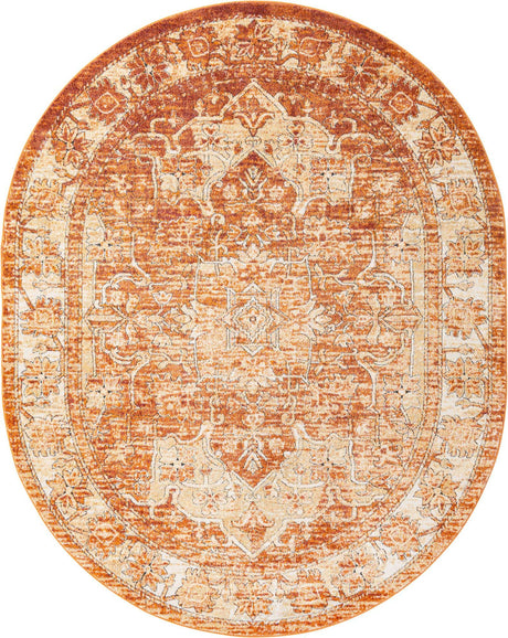 Rust Red 7' 10 x 10' Isabella Oval Area Rug Polypropylene & Polyester Traditional Elegant Carpet for Living Rooms, Dining, Office, Dorms for Sale at Rug Engine