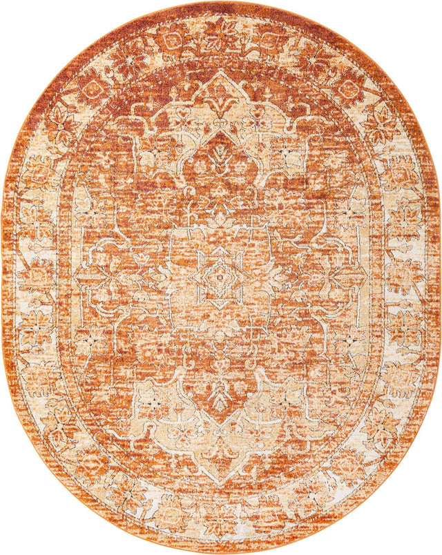 Rust Red 7' 10 x 10' Isabella Oval Area Rug Polypropylene & Polyester Traditional Elegant Carpet for Living Rooms, Dining, Office, Dorms for Sale at Rug Engine