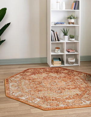 Rust Red 5' 1 x 5' 1 Isabella Octagon Area Rug Polypropylene & Polyester Traditional Elegant Carpet for Living Rooms, Dining, Office, Dorms for Sale at Rug Engine