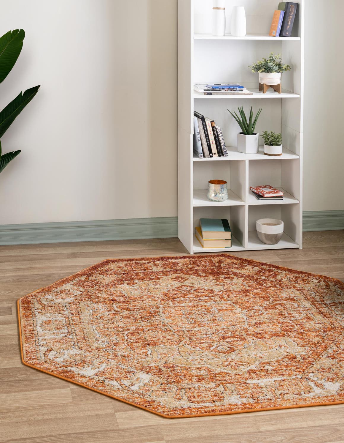 Rust Red 7' 10 x 7' 10 Isabella Octagon Area Rug Polypropylene & Polyester Traditional Elegant Carpet for Living Rooms, Dining, Office, Dorms for Sale at Rug Engine