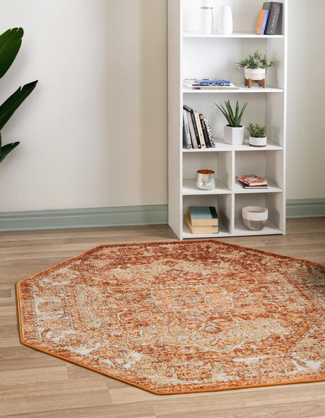 Rust Red 7' 10 x 7' 10 Isabella Octagon Area Rug Polypropylene & Polyester Traditional Elegant Carpet for Living Rooms, Dining, Office, Dorms for Sale at Rug Engine