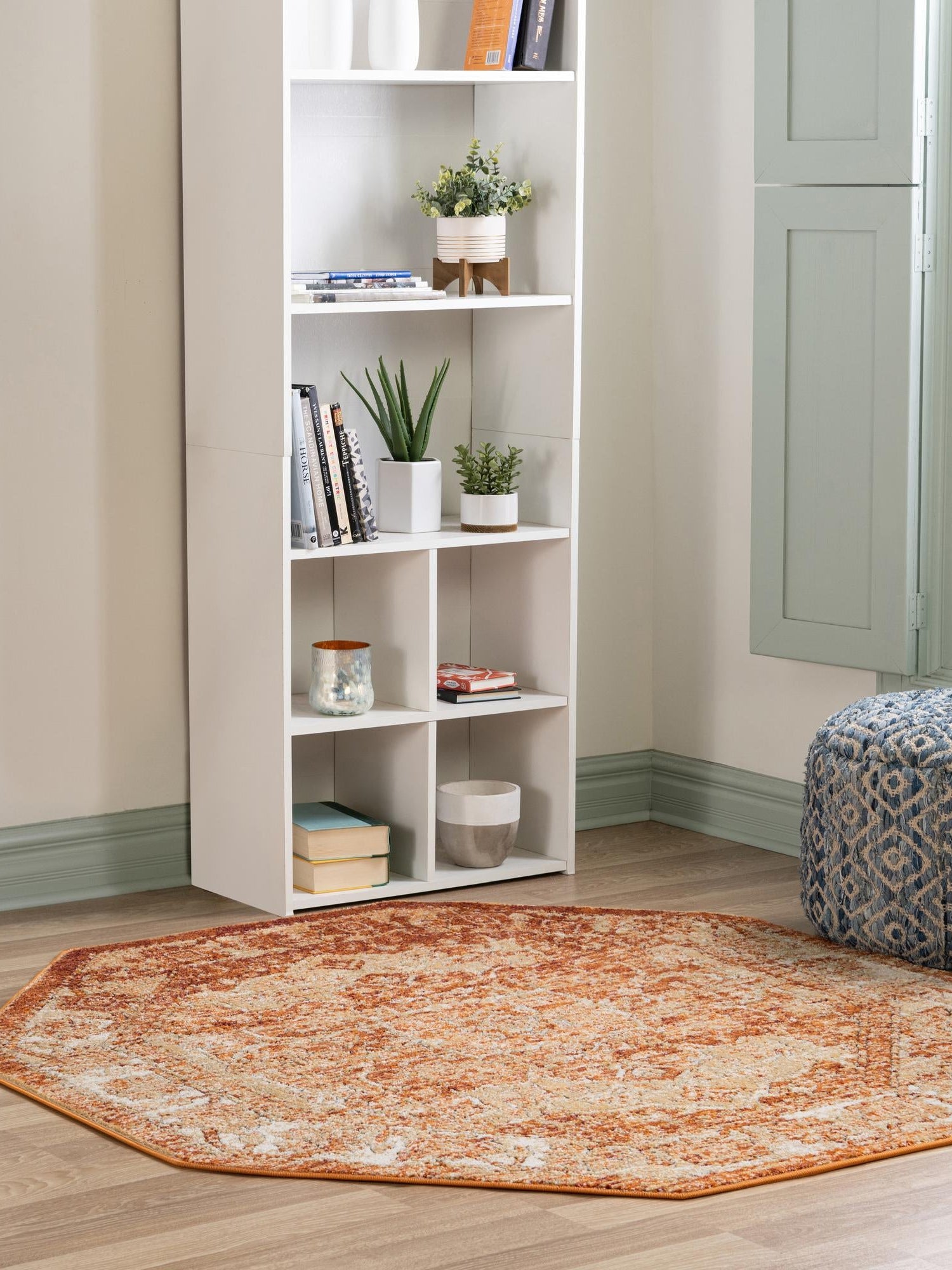 Rust Red 7' 10 x 7' 10 Isabella Octagon Area Rug Polypropylene & Polyester Traditional Elegant Carpet for Living Rooms, Dining, Office, Dorms for Sale at Rug Engine