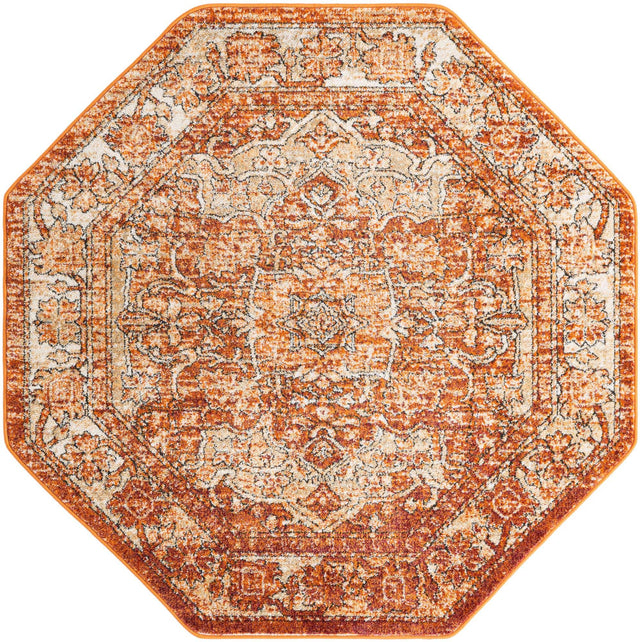Rust Red 5' 1 x 5' 1 Isabella Octagon Area Rug Polypropylene & Polyester Traditional Elegant Carpet for Living Rooms, Dining, Office, Dorms for Sale at Rug Engine