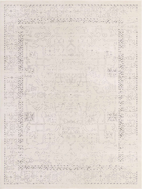 White 9' x 12' Isabella Rectangle Area Rug Polypropylene & Polyester Traditional Elegant Carpet for Living Rooms, Dining, Office, Dorms for Sale at Rug Engine