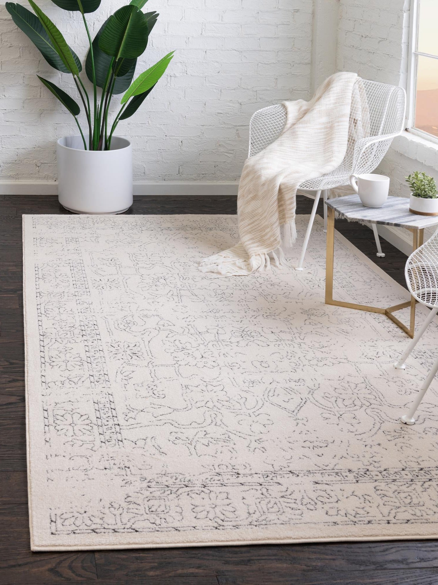 White 1' 4 x 1' 4 Isabella Sample Area Rug Polypropylene & Polyester Traditional Elegant Carpet for Living Rooms, Dining, Office, Dorms for Sale at Rug Engine