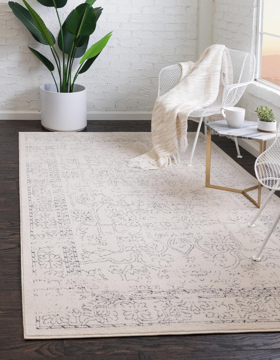 White 3' 3 x 5' 3 Isabella Rectangle Area Rug Polypropylene & Polyester Traditional Elegant Carpet for Living Rooms, Dining, Office, Dorms for Sale at Rug Engine