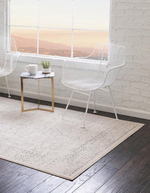 White 5' 1 x 8' Isabella Rectangle Area Rug Polypropylene & Polyester Traditional Elegant Carpet for Living Rooms, Dining, Office, Dorms for Sale at Rug Engine
