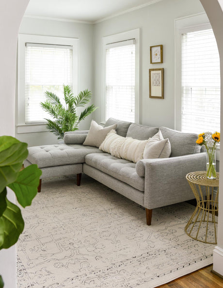 White 5' 1 x 8' Isabella Rectangle Area Rug Polypropylene & Polyester Traditional Elegant Carpet for Living Rooms, Dining, Office, Dorms for Sale at Rug Engine