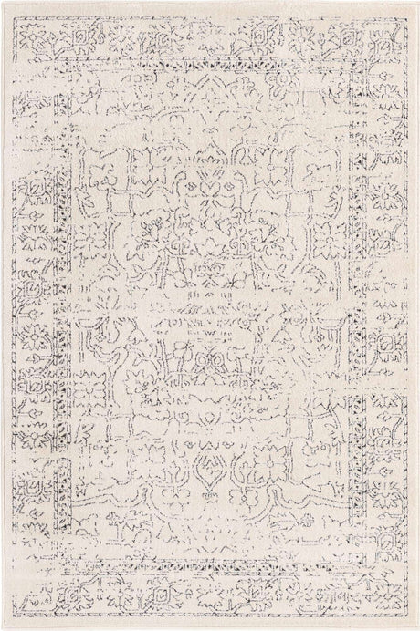 White 4' 1 x 6' 1 Isabella Rectangle Area Rug Polypropylene & Polyester Traditional Elegant Carpet for Living Rooms, Dining, Office, Dorms for Sale at Rug Engine