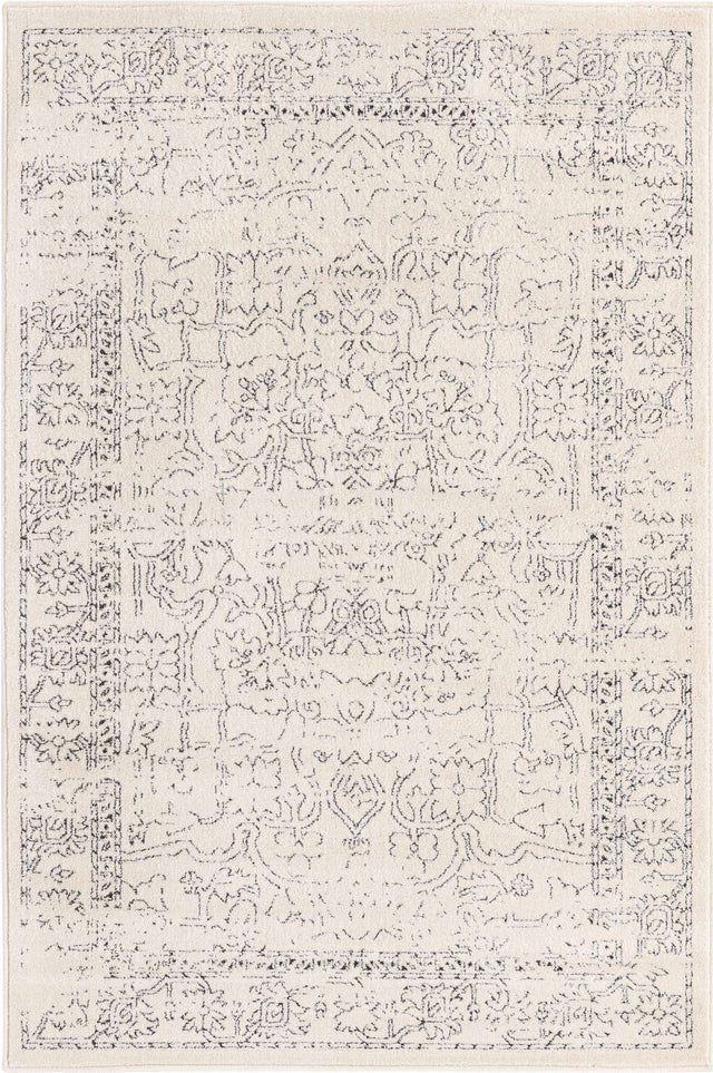 White 4' 1 x 6' 1 Isabella Rectangle Area Rug Polypropylene & Polyester Traditional Elegant Carpet for Living Rooms, Dining, Office, Dorms for Sale at Rug Engine