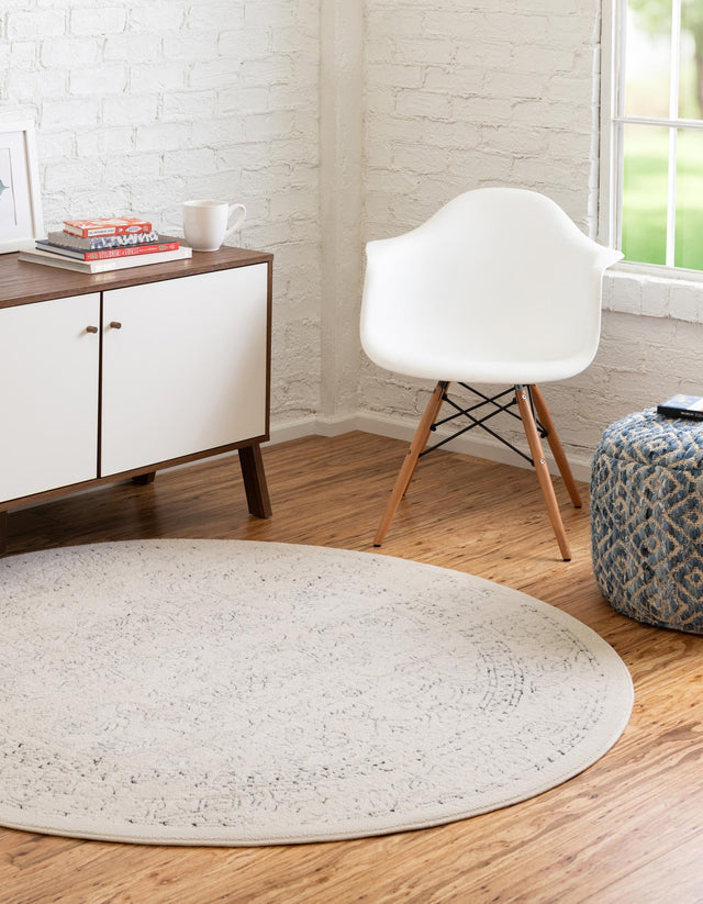 White 6' 1 x 6' 1 Isabella Round Area Rug Polypropylene & Polyester Traditional Elegant Carpet for Living Rooms, Dining, Office, Dorms for Sale at Rug Engine