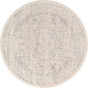 White 5' 1 x 5' 1 Isabella Round Area Rug Polypropylene & Polyester Traditional Elegant Carpet for Living Rooms, Dining, Office, Dorms for Sale at Rug Engine