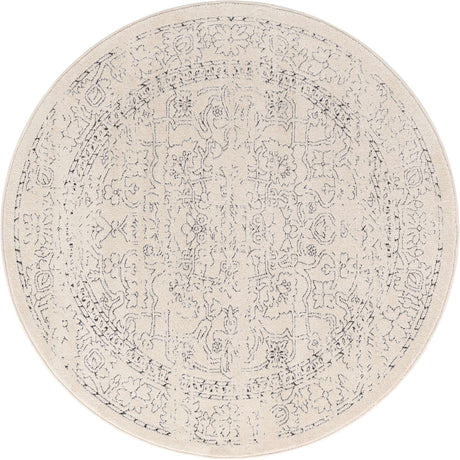 White 5' 1 x 5' 1 Isabella Round Area Rug Polypropylene & Polyester Traditional Elegant Carpet for Living Rooms, Dining, Office, Dorms for Sale at Rug Engine