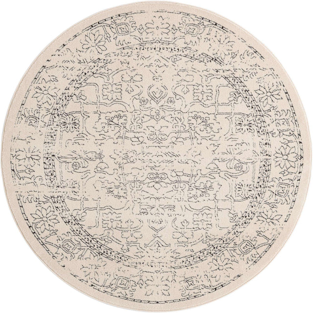 White 6' 1 x 6' 1 Isabella Round Area Rug Polypropylene & Polyester Traditional Elegant Carpet for Living Rooms, Dining, Office, Dorms for Sale at Rug Engine